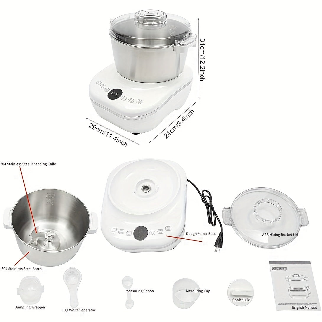 1.85Gal (7.3QT) Household Electric Dough Mixer with Built-In Ferment Proof Function, All-in-One Automatic Bread & Pizza Dough Maker, Food-Grade 304 Stainless Steel Bowl, Smart Microcomputer Timing Control